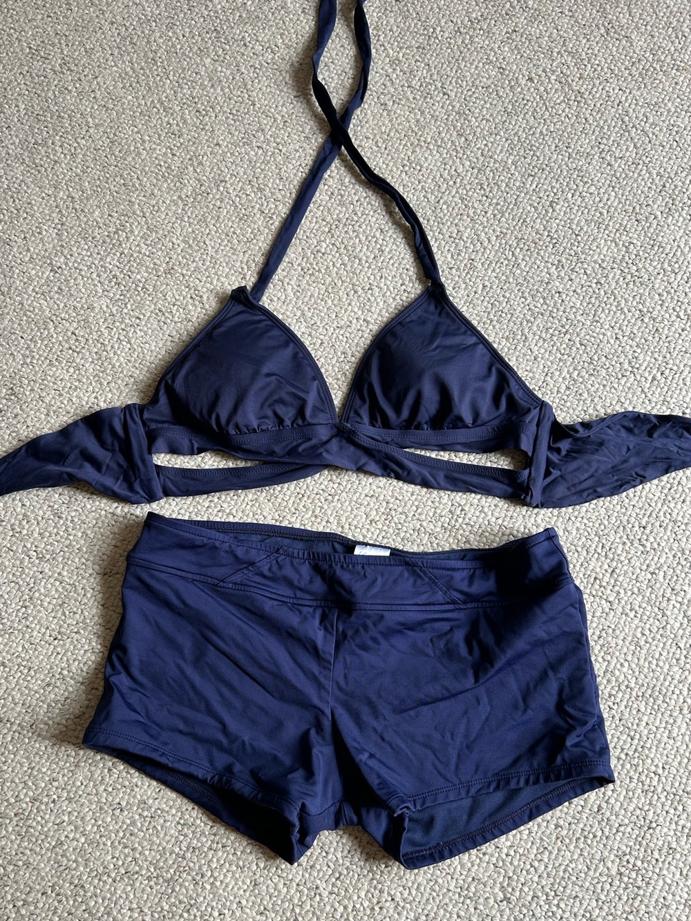 Kona Sol Navy Two-Piece Swim Set Halter Top Short Bottoms